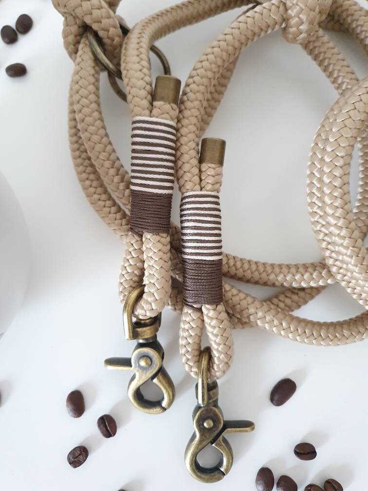 Rope dog leash collar set in cream and brown | SET MOKKA