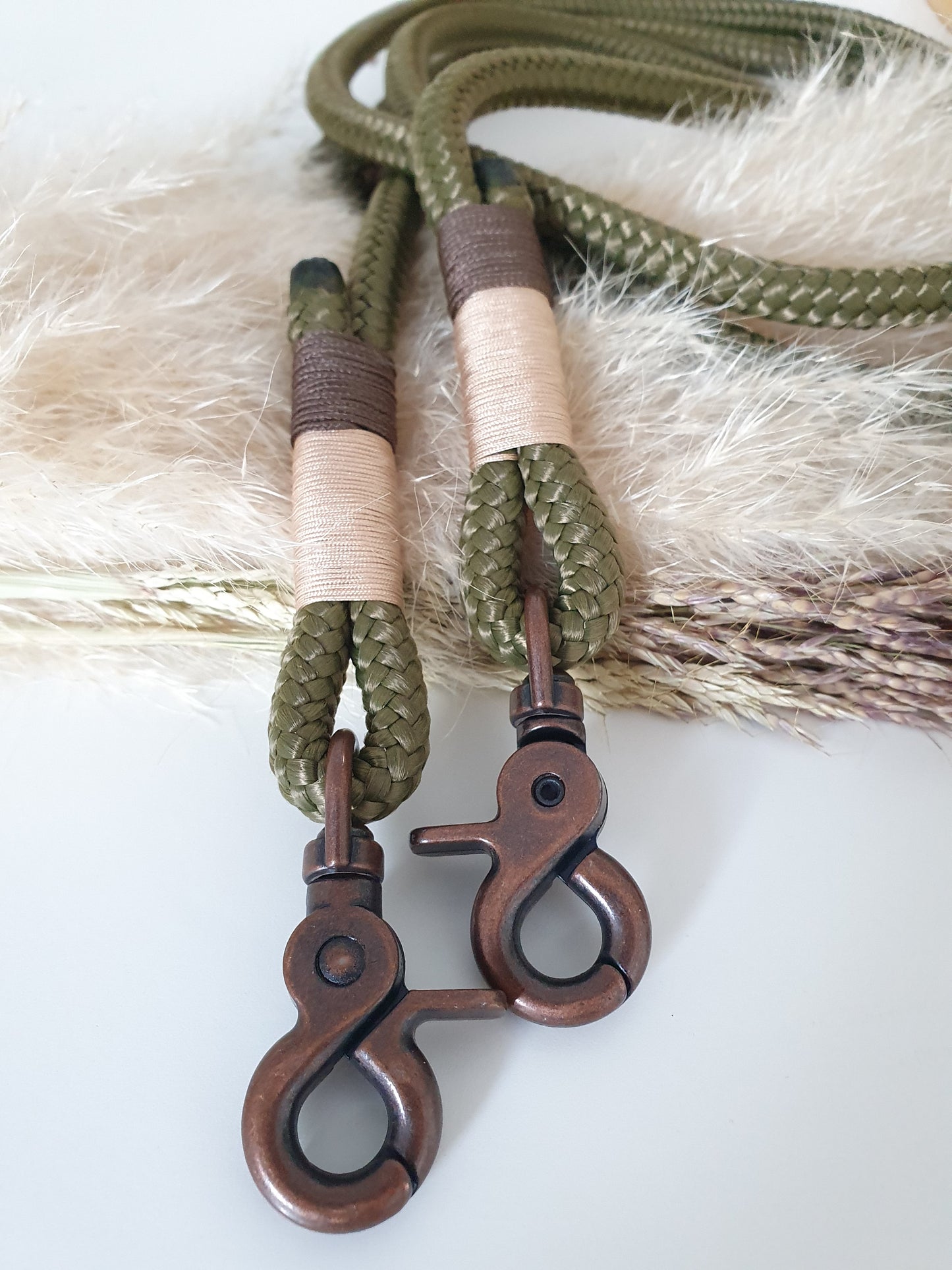 Rope dog leash collar set in olive green and copper | SET WALDLUST
