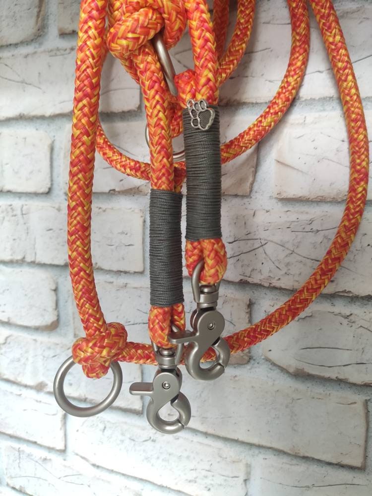 Rope dog leash collar set in orange-yellow with gray | SET HOT SUMMER