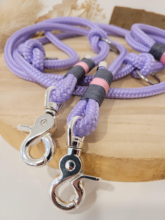 Rope dog leash collar set in purple with grey and pink | SET ELFENZAUBER