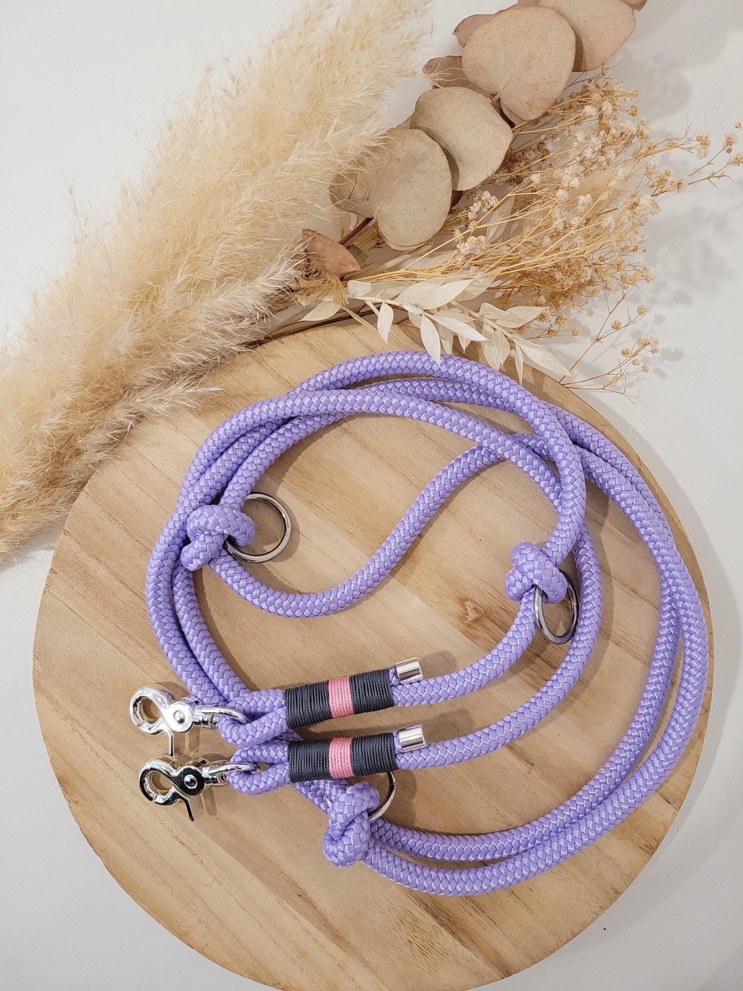 Rope dog leash collar set in purple with grey and pink | SET ELFENZAUBER