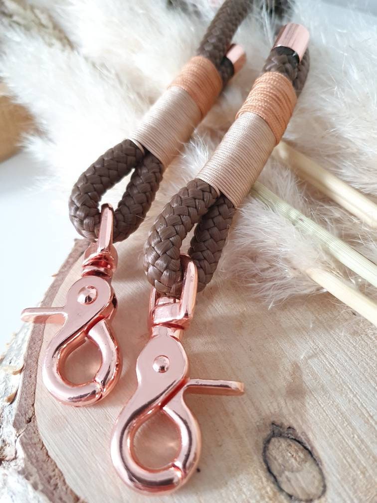 Rope dog leash collar set in brown with beige and gold | GOLDEN AUTUMN SET
