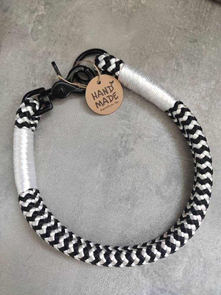 Rope dog leash collar set in black and white | BLACK SENSATION