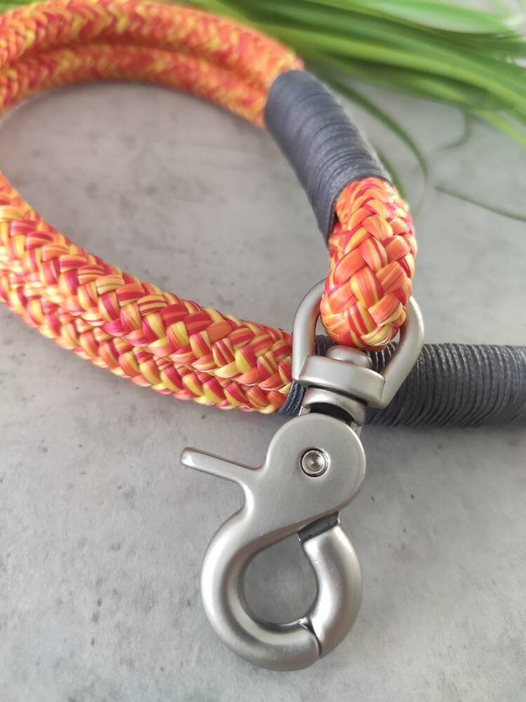 Rope dog leash collar set in orange-yellow with gray | SET HOT SUMMER