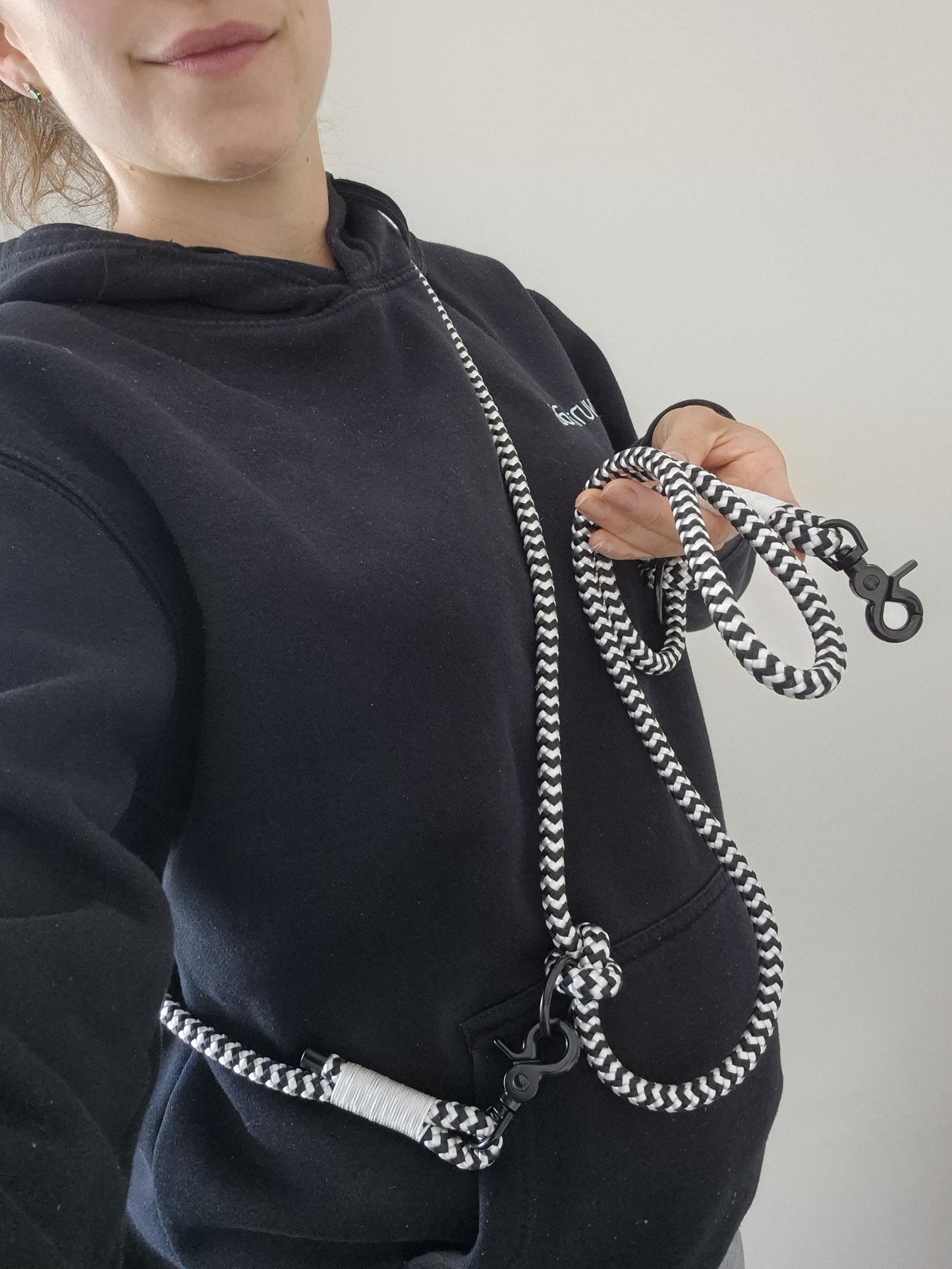 Rope dog leash collar set in black and white | BLACK SENSATION