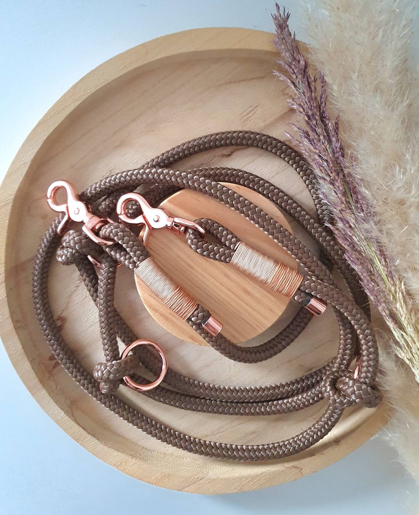 Rope dog leash collar set in brown with beige and gold | GOLDEN AUTUMN SET
