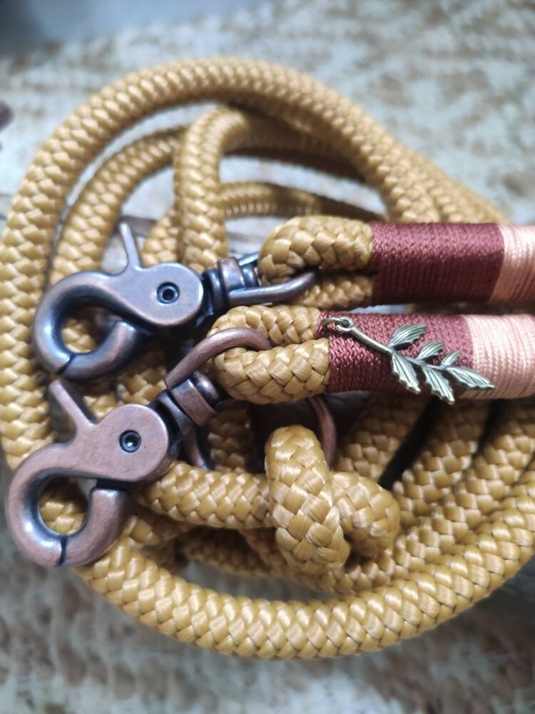 Rope dog leash collar set in mustard yellow with rust red and beige | AUTUMN HAPPINESS SET