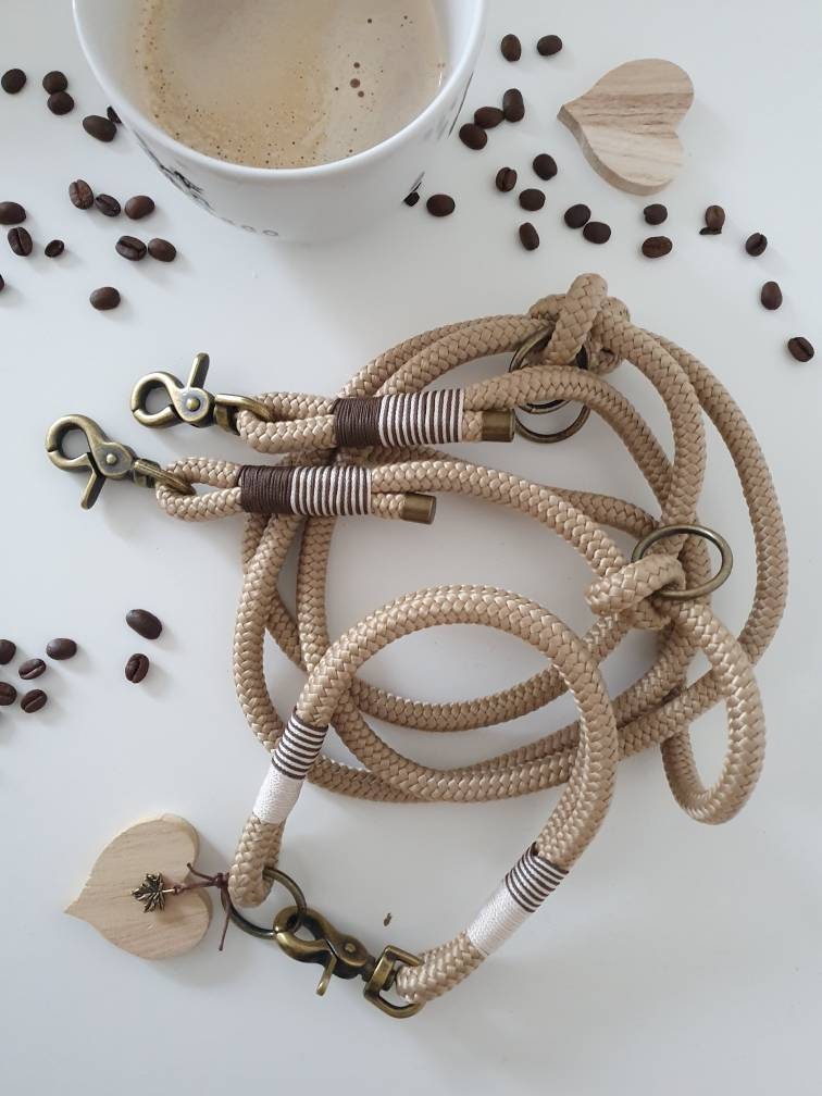 Rope dog leash collar set in cream and brown | SET MOKKA