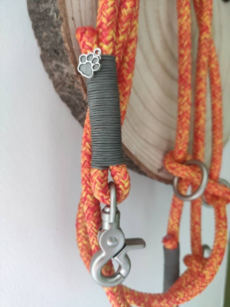 Rope dog leash collar set in orange-yellow with gray | SET HOT SUMMER