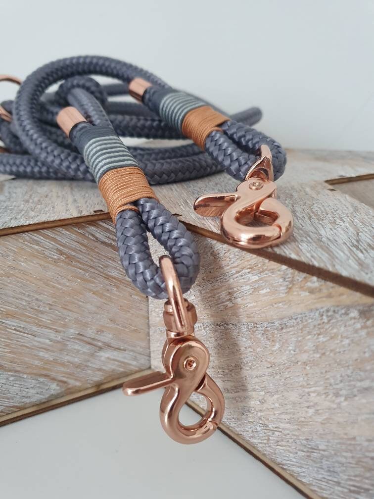 Rope dog leash collar set in gray and rose gold | SET MORGENTAU