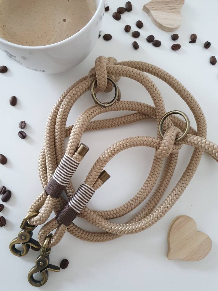Rope dog leash collar set in cream and brown | SET MOKKA