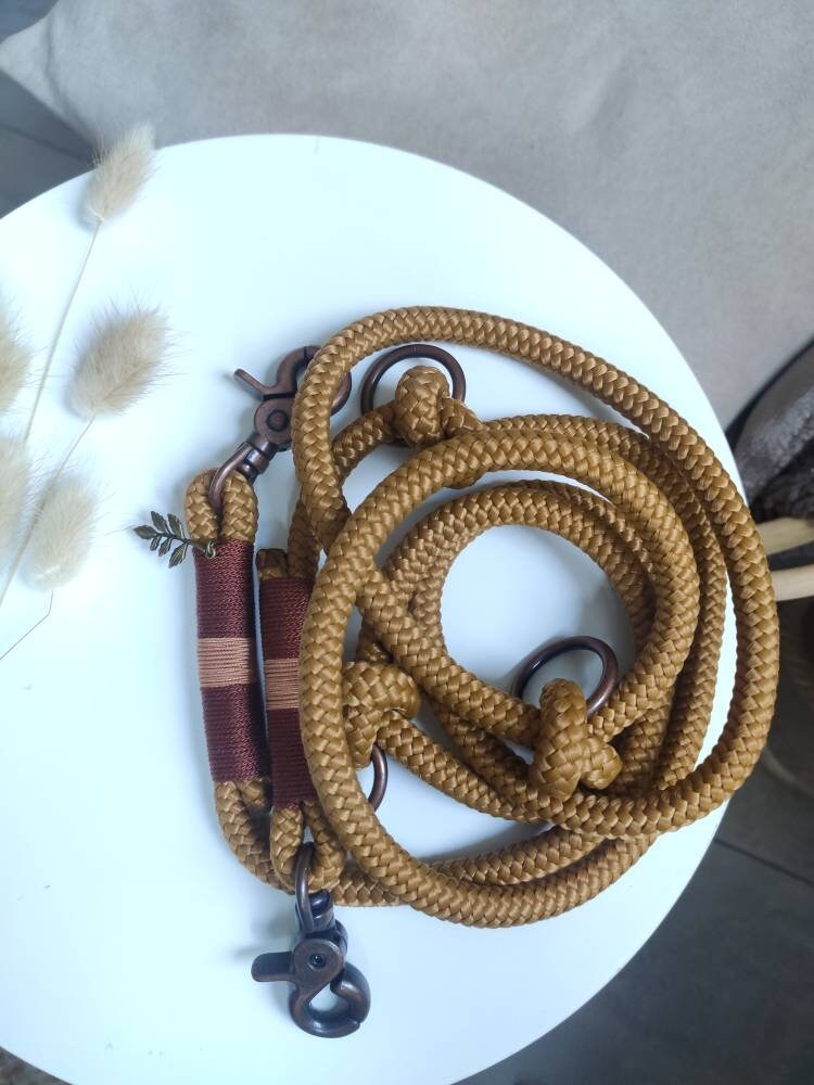 Rope dog leash collar set in mustard yellow with rust red and beige | AUTUMN HAPPINESS SET