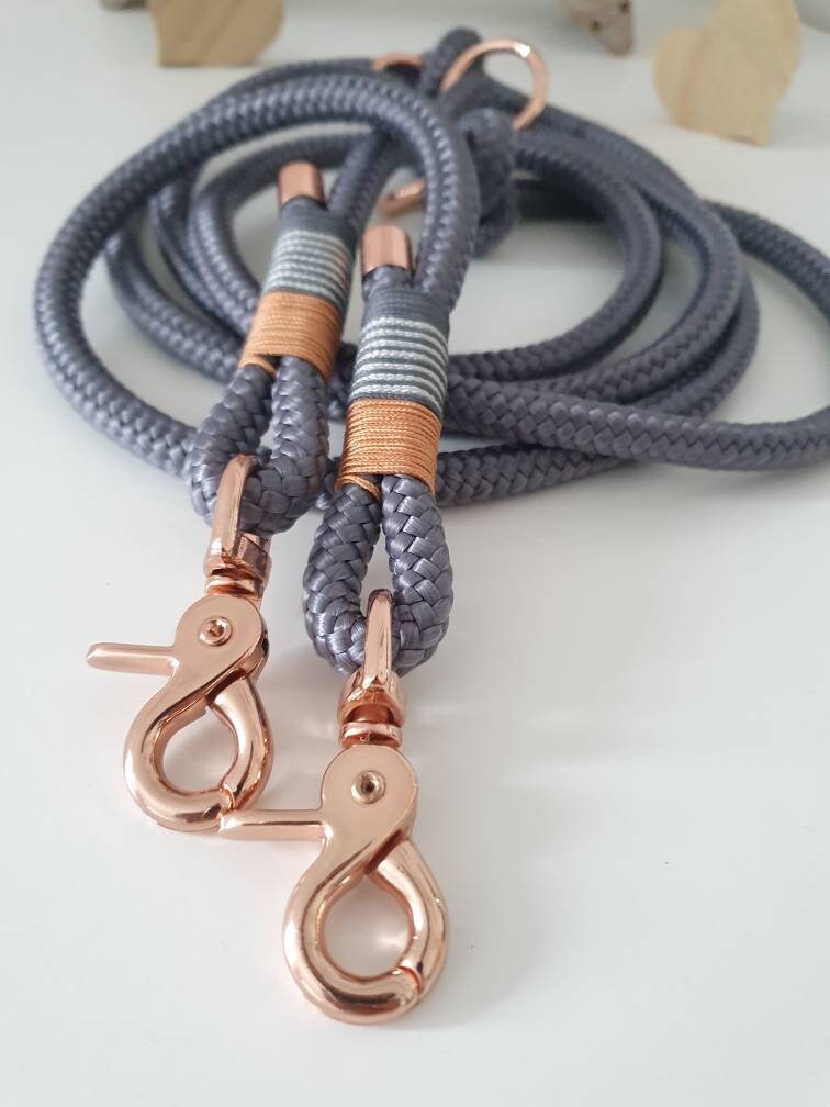 Rope dog leash collar set in gray and rose gold | SET MORGENTAU