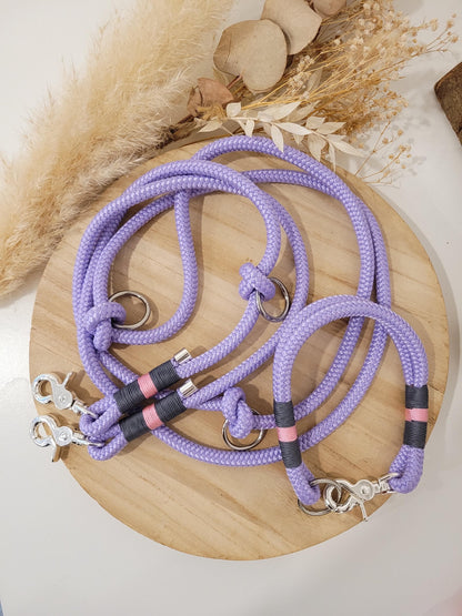 Rope dog leash collar set in purple with grey and pink | SET ELFENZAUBER