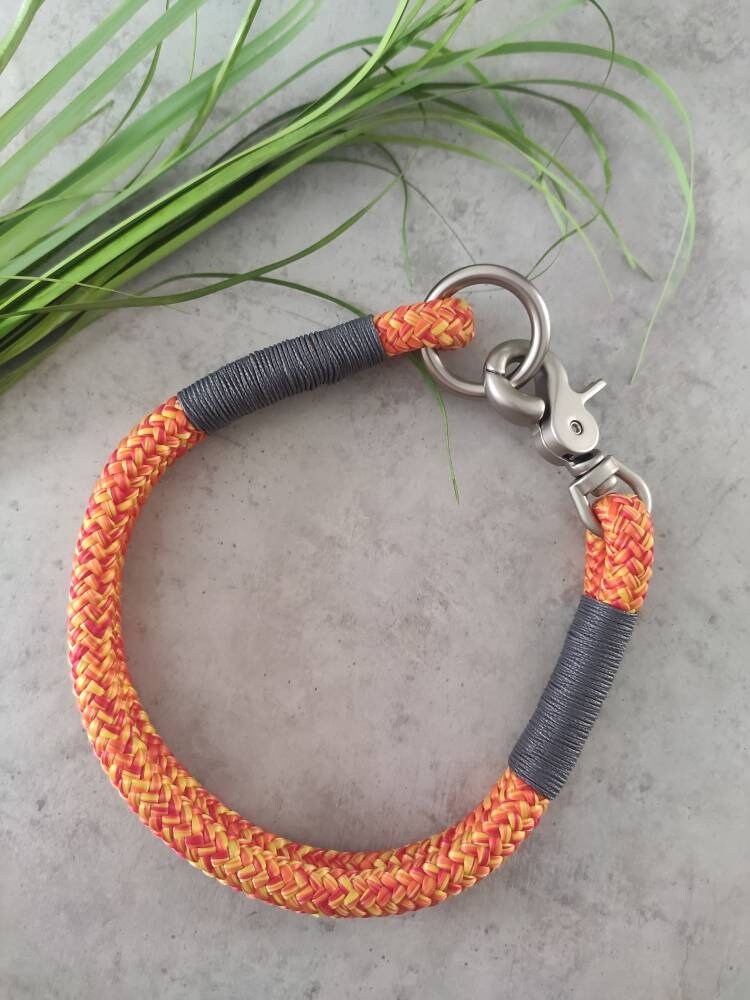 Rope dog leash collar set in orange-yellow with gray | SET HOT SUMMER