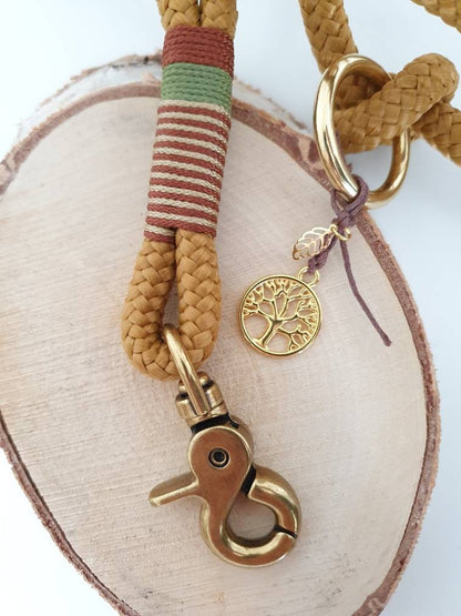 Rope leash in mustard yellow with wine red and khaki | Amber towline