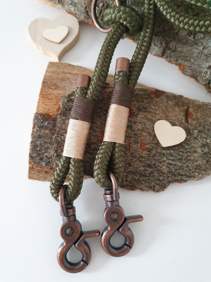 Rope dog leash collar set in olive green and copper | SET WALDLUST