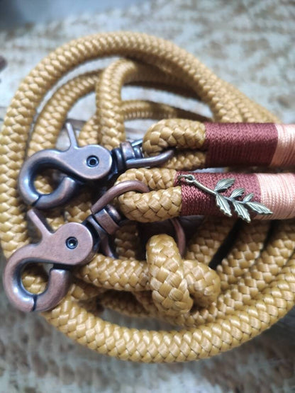 Rope dog leash collar set in mustard yellow with rust red and beige | AUTUMN HAPPINESS SET