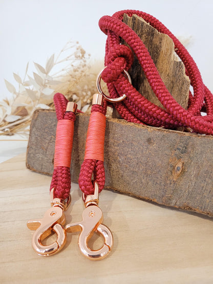 Rope dog leash in wine red with pink | CANDYLOVE LEASH
