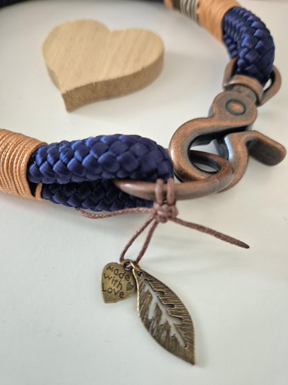 Rope dog leash collar set in dark blue with orange and copper | SET INDIAN SUMMER