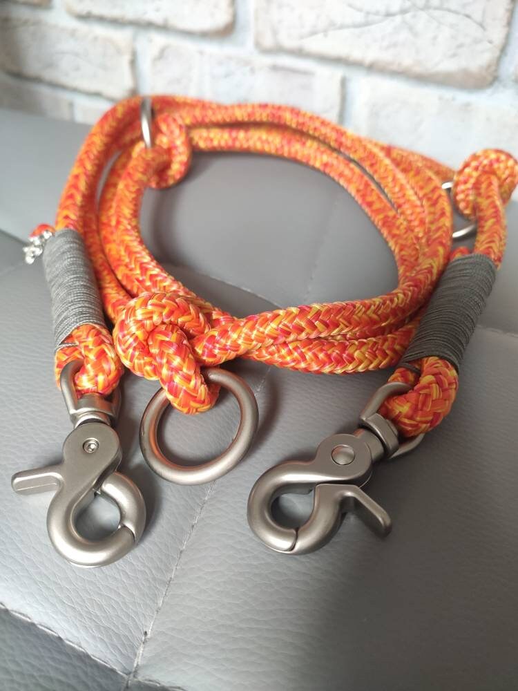 Rope dog leash collar set in orange-yellow with gray | SET HOT SUMMER