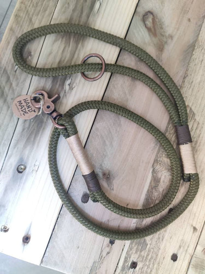 Rope dog leash collar set in olive green and copper | SET WALDLUST