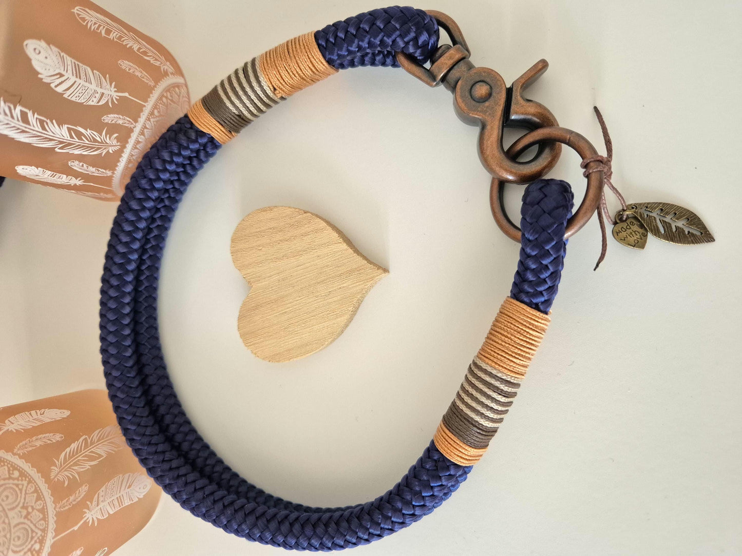 Rope dog leash collar set in dark blue with orange and copper | SET INDIAN SUMMER