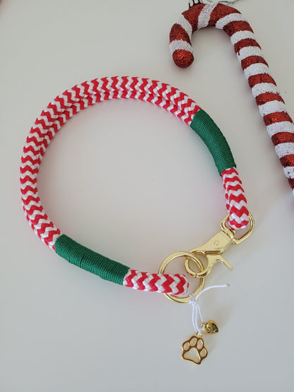 Rope dog leash collar set in red and white with green | Christmas Edition | SET CANDY CANE