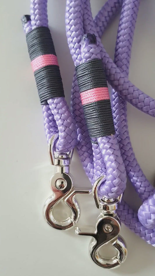 Rope dog leash collar set in purple with grey and pink | SET ELFENZAUBER