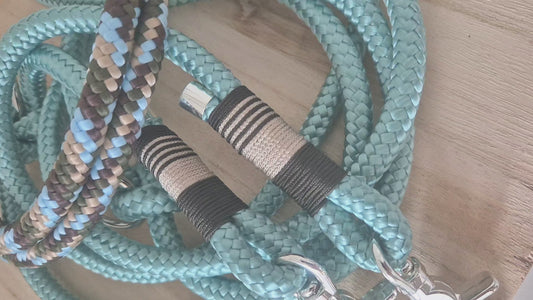 Rope dog leash collar set in mint-turquoise with brown and beige | SET ADVENTURE PAW