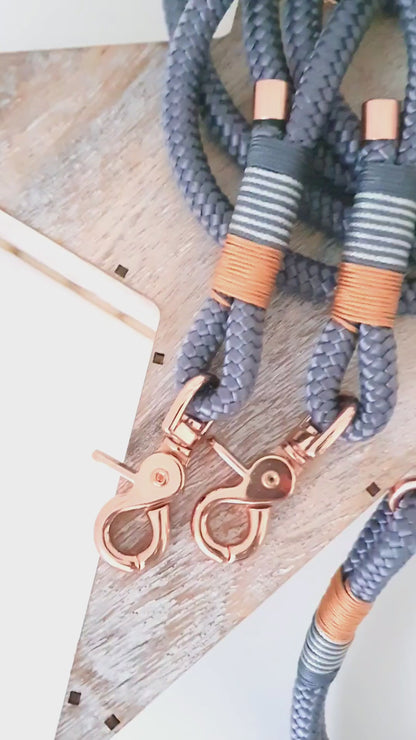 Rope dog leash collar set in gray and rose gold | SET MORGENTAU