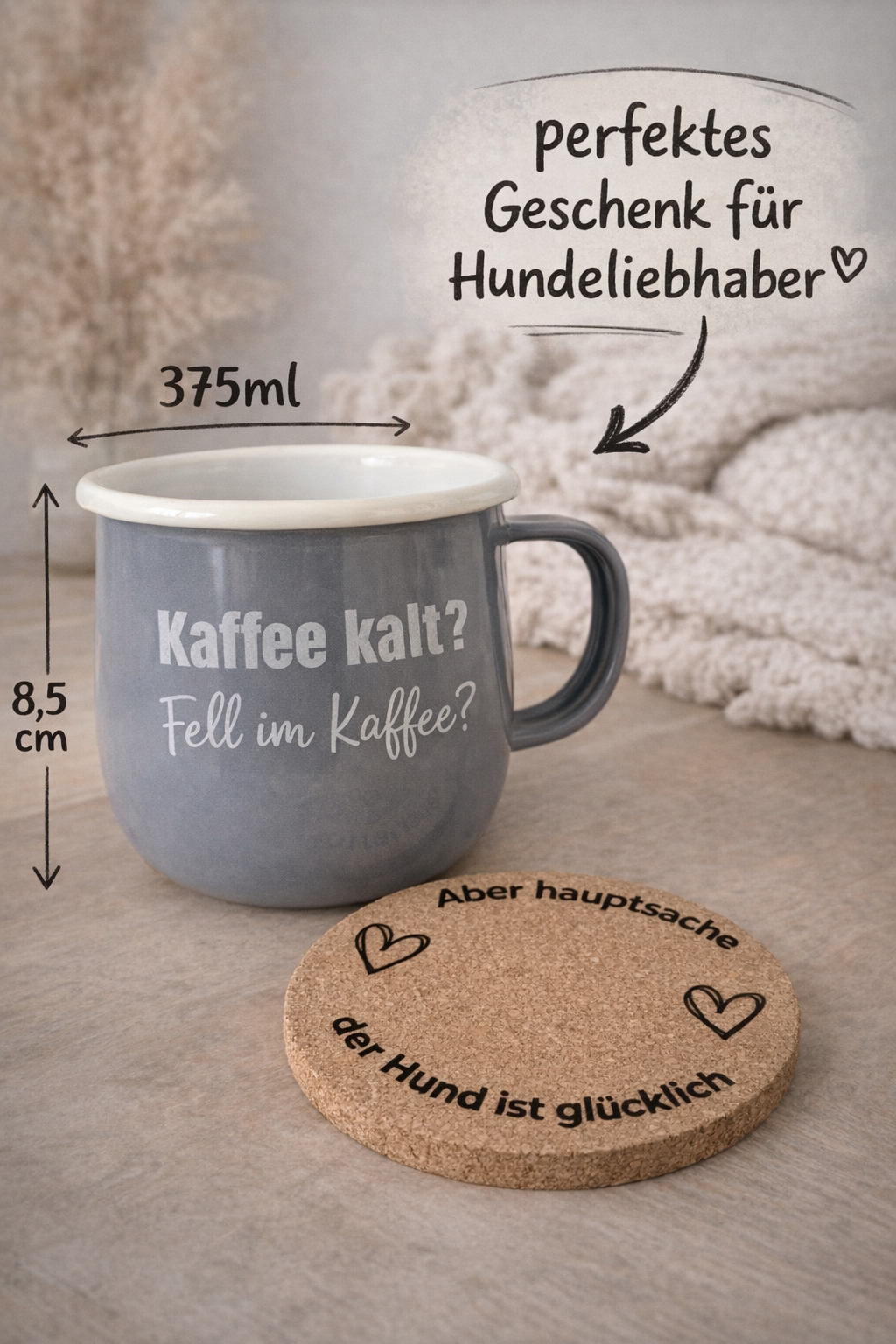 EMAILLE TASSE MIT UNTERSETZER | 375ml | GESCHENK HUNDELIEBHABER