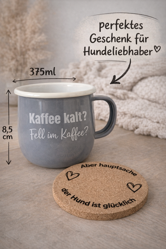 EMAILLE TASSE MIT UNTERSETZER | 375ml | GESCHENK HUNDELIEBHABER