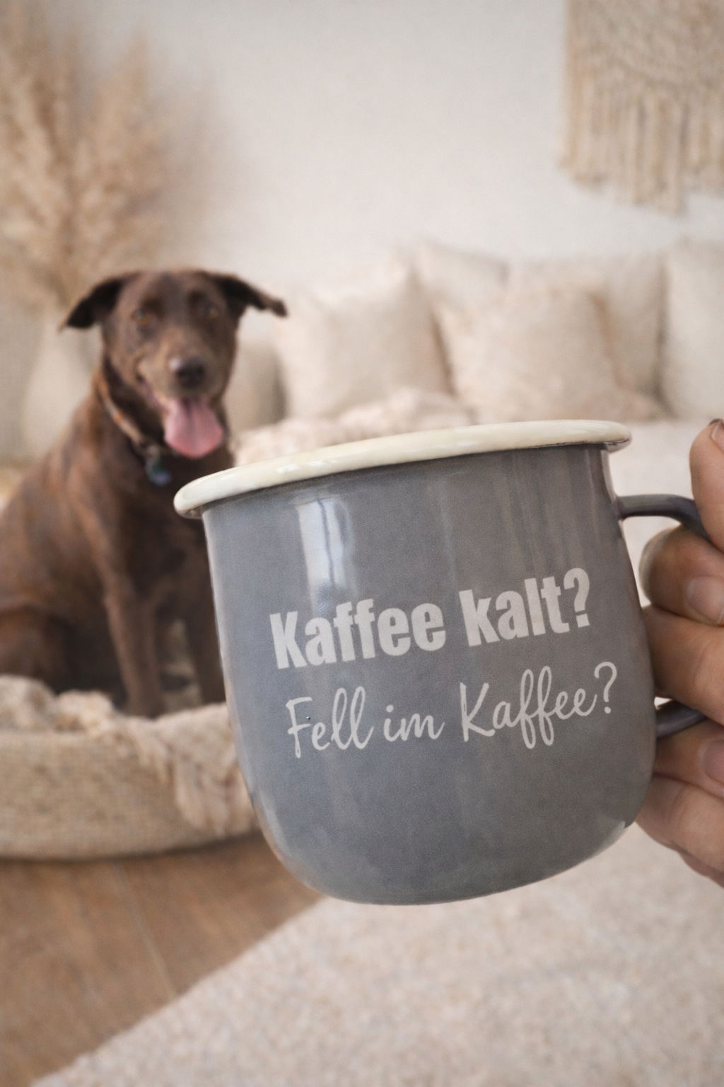 EMAILLE TASSE MIT UNTERSETZER | 375ml | GESCHENK HUNDELIEBHABER